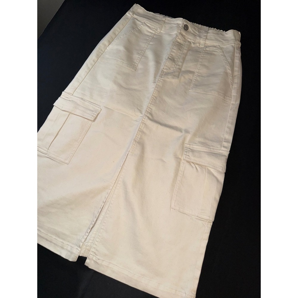White Birch Cream Cargo Maxi Skirt Women's Utility‎ Off White Long Slit Skirt L